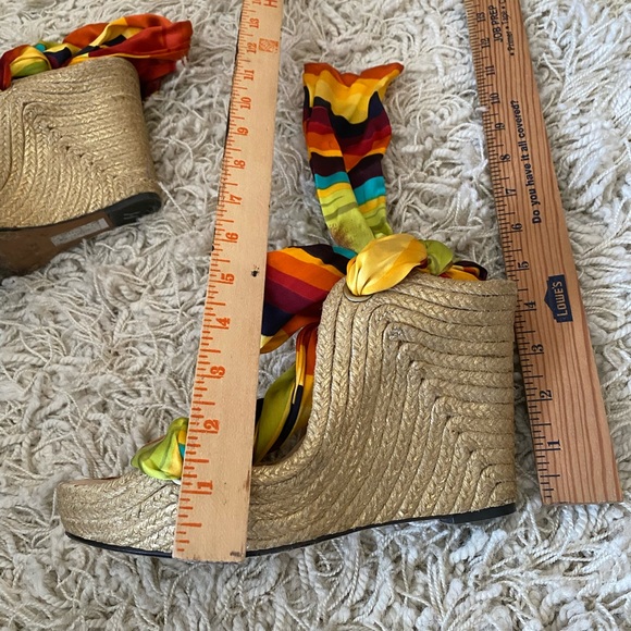 Luxury Rebel Regina Multicolor Printed Silk and Jute Scarf Ankle Wrap Wedge - Picture 6 of 11